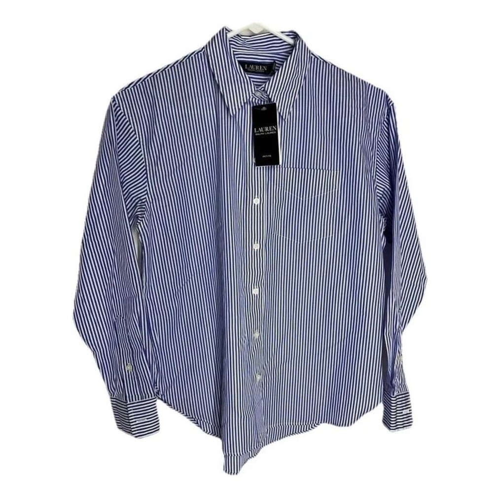 Lauren Ralph Lauren Blue White Stripe L/S Button Women’s Petite Small NWT Mark